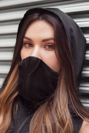 Hooded Fluid-Repellent Vest with Built-In Mask