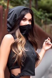 Hooded Fluid-Repellent Vest with Built-In Mask